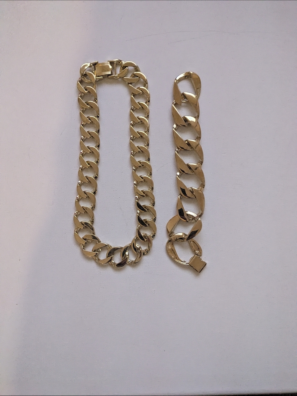Chunky Gold Plated Cuban/Monaco Link Necklace and Bracelet Set